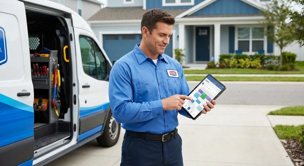 Technician reviewing an appointment calendar on a tablet