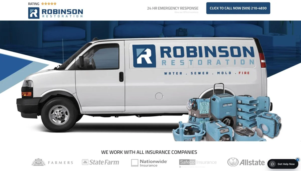 Robinson Restoration website homepage built by Lithium Marketing