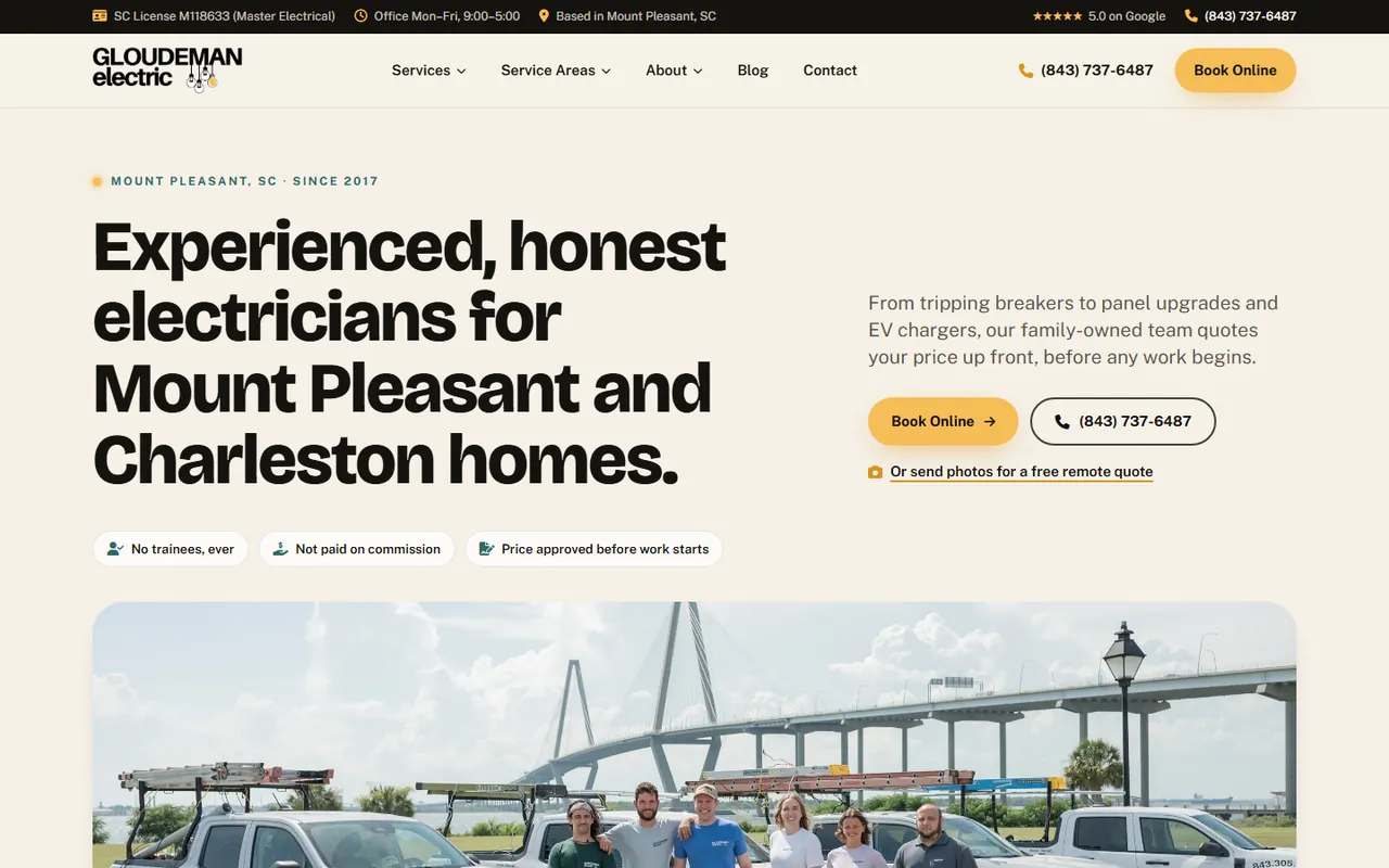 Gloudeman Electric homepage designed and built by Lithium Marketing