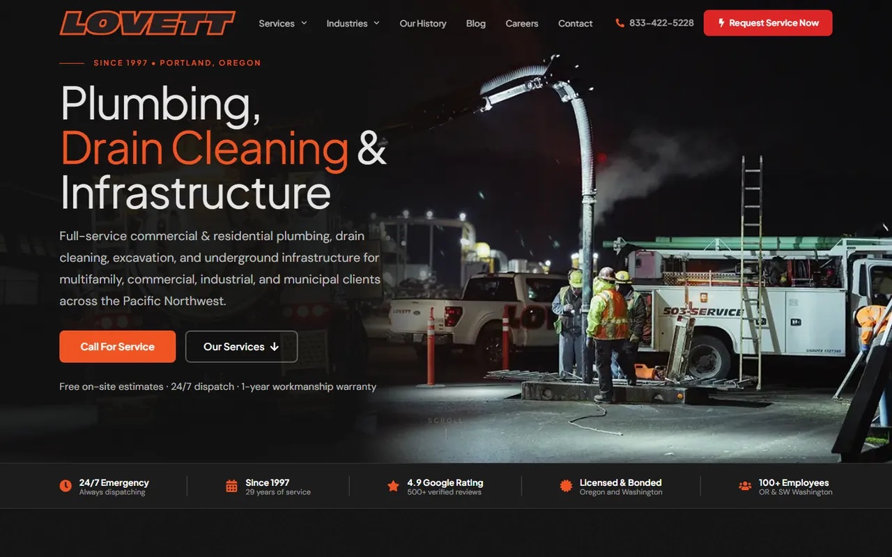 Lovett Services homepage designed and built by Lithium Marketing