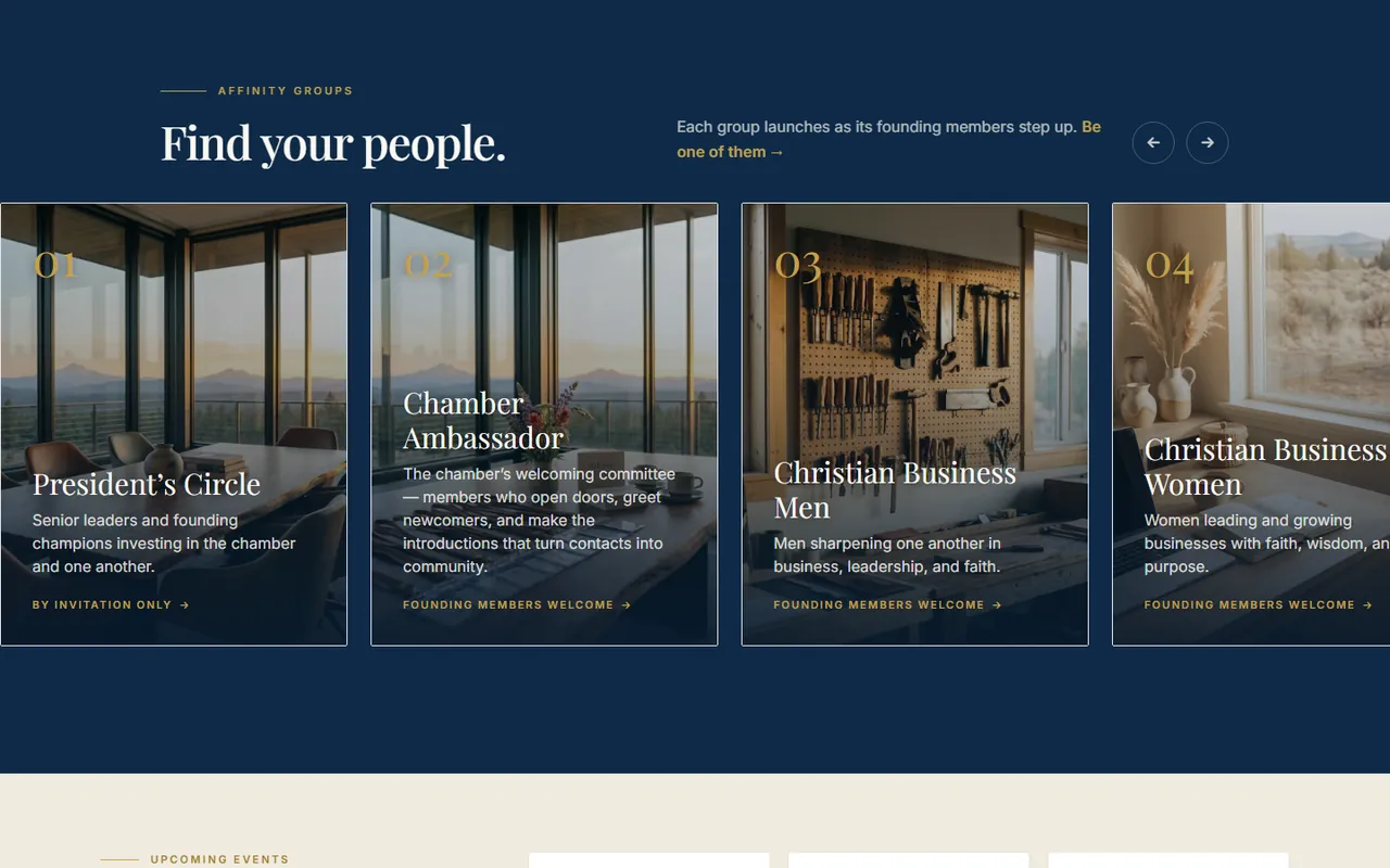 Oregon Christian Chamber affinity groups on a scrolling horizontal track